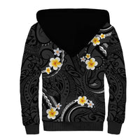 Black And Gray Sherpa Hoodie Curves Polynesian Tattoo Mix Plumeria Flowers