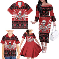 Personalized Hawaii Skull Christmas Family Matching Off The Shoulder Long Sleeve Dress and Hawaiian Shirt Mele Kalikimaka Hawaiian Kakau - Polynesian Pride