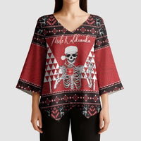 Personalized Hawaii Skull Christmas Kimono Sleeve Blouse Mele Kalikimaka Hawaiian Kakau - Polynesian Pride