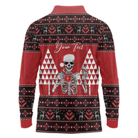 Personalized Hawaii Skull Christmas Long Sleeve Polo Shirt Mele Kalikimaka Hawaiian Kakau - Polynesian Pride