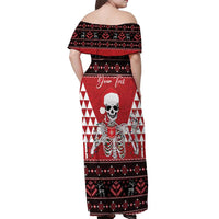 Personalized Hawaii Skull Christmas Off Shoulder Maxi Dress Mele Kalikimaka Hawaiian Kakau - Polynesian Pride