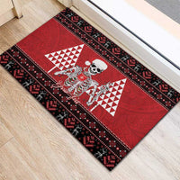 Personalized Hawaii Skull Christmas Rubber Doormat Mele Kalikimaka Hawaiian Kakau - Polynesian Pride
