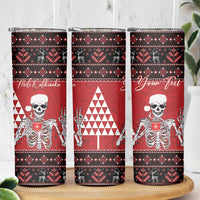 Personalized Hawaii Skull Christmas Skinny Tumbler Mele Kalikimaka Hawaiian Kakau - Polynesian Pride