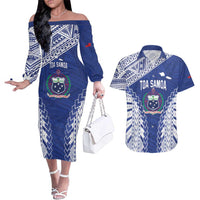 Toa Samoa Rugby Custom Couples Matching Off The Shoulder Long Sleeve Dress and Hawaiian Shirt Go Champions Pacific Samoan Pattern - Polynesian Pride