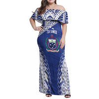 Toa Samoa Rugby Custom Family Matching Off Shoulder Maxi Dress and Hawaiian Shirt Go Champions Pacific Samoan Pattern LT14 Mom's Dress Blue - Polynesian Pride