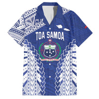 Toa Samoa Rugby Custom Family Matching Off Shoulder Short Dress and Hawaiian Shirt Go Champions Pacific Samoan Pattern LT14 Dad's Shirt - Short Sleeve Blue - Polynesian Pride