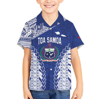 Toa Samoa Rugby Custom Family Matching Off Shoulder Short Dress and Hawaiian Shirt Go Champions Pacific Samoan Pattern LT14 Son's Shirt Blue - Polynesian Pride