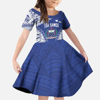 Toa Samoa Rugby Custom Family Matching Short Sleeve Bodycon Dress and Hawaiian Shirt Go Champions Pacific Samoan Pattern LT14 Daughter's Dress Blue - Polynesian Pride