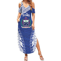 Toa Samoa Rugby Custom Family Matching Summer Maxi Dress and Hawaiian Shirt Go Champions Pacific Samoan Pattern LT14 Mom's Dress Blue - Polynesian Pride