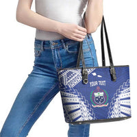 Toa Samoa Rugby Custom Leather Tote Bag Go Champions Pacific Samoan Pattern - Polynesian Pride