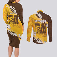Personalized Mililani Hawaii High School Couples Matching Long Sleeve Bodycon Dress and Long Sleeve Button Shirt Puakenikeni Lei Hawaiian Pattern - Polynesian Pride