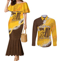 Personalized Mililani Hawaii High School Couples Matching Mermaid Dress and Long Sleeve Button Shirt Puakenikeni Lei Hawaiian Pattern - Polynesian Pride