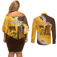 Personalized Mililani Hawaii High School Couples Matching Off Shoulder Short Dress and Long Sleeve Button Shirt Puakenikeni Lei Hawaiian Pattern - Polynesian Pride