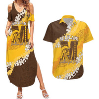 Personalized Mililani Hawaii High School Couples Matching Summer Maxi Dress and Hawaiian Shirt Puakenikeni Lei Hawaiian Pattern LT14 Yellow - Polynesian Pride
