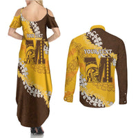 Personalized Mililani Hawaii High School Couples Matching Summer Maxi Dress and Long Sleeve Button Shirt Puakenikeni Lei Hawaiian Pattern LT14 - Polynesian Pride