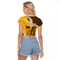 Personalized Mililani Hawaii High School Raglan Cropped T Shirt Puakenikeni Lei Hawaiian Pattern - Polynesian Pride