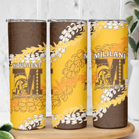 Personalized Mililani Hawaii High School Skinny Tumbler Puakenikeni Lei Hawaiian Pattern - Polynesian Pride