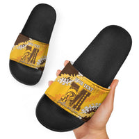 Personalized Mililani Hawaii High School Slide Sandals Puakenikeni Lei Hawaiian Pattern - Polynesian Pride