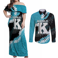 Personalized Kapolei Hawaii High School Couples Matching Off Shoulder Maxi Dress and Long Sleeve Button Shirt Puakenikeni Lei Hawaiian Pattern - Polynesian Pride