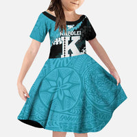 Personalized Kapolei Hawaii High School Family Matching Long Sleeve Bodycon Dress and Hawaiian Shirt Puakenikeni Lei Hawaiian Pattern LT14 Daughter's Dress Teal - Polynesian Pride