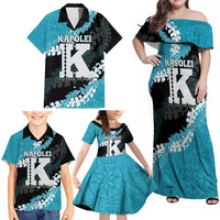 Personalized Kapolei Hawaii High School Family Matching Off Shoulder Maxi Dress and Hawaiian Shirt Puakenikeni Lei Hawaiian Pattern - Polynesian Pride