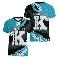 Personalized Kapolei Hawaii High School Women V-Neck T-Shirt Puakenikeni Lei Hawaiian Pattern - Polynesian Pride