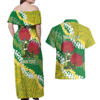 Personalized Leilehua Hawaii High School Couples Matching Off Shoulder Maxi Dress and Hawaiian Shirt Puakenikeni Lei Hawaiian Pattern - Polynesian Pride