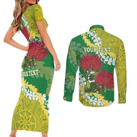 Personalized Leilehua Hawaii High School Couples Matching Short Sleeve Bodycon Dress and Long Sleeve Button Shirt Puakenikeni Lei Hawaiian Pattern LT14 - Polynesian Pride