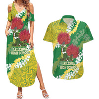 Personalized Leilehua Hawaii High School Couples Matching Summer Maxi Dress and Hawaiian Shirt Puakenikeni Lei Hawaiian Pattern LT14 Green - Polynesian Pride