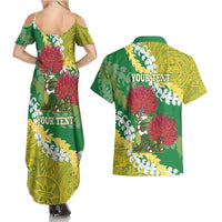 Personalized Leilehua Hawaii High School Couples Matching Summer Maxi Dress and Hawaiian Shirt Puakenikeni Lei Hawaiian Pattern - Polynesian Pride
