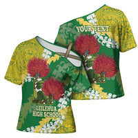 Personalized Leilehua Hawaii High School Cross Shoulder Shirt Puakenikeni Lei Hawaiian Pattern - Polynesian Pride