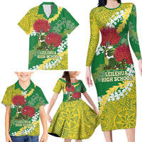 Personalized Leilehua Hawaii High School Family Matching Long Sleeve Bodycon Dress and Hawaiian Shirt Puakenikeni Lei Hawaiian Pattern LT14 - Polynesian Pride