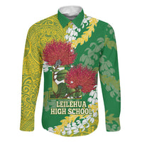 Personalized Leilehua Hawaii High School Family Matching Mermaid Dress and Hawaiian Shirt Puakenikeni Lei Hawaiian Pattern LT14 Dad's Shirt - Long Sleeve Green - Polynesian Pride