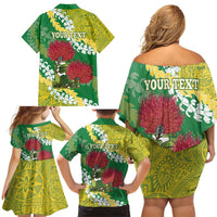 Personalized Leilehua Hawaii High School Family Matching Off Shoulder Short Dress and Hawaiian Shirt Puakenikeni Lei Hawaiian Pattern - Polynesian Pride
