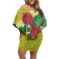 Personalized Leilehua Hawaii High School Family Matching Off Shoulder Short Dress and Hawaiian Shirt Puakenikeni Lei Hawaiian Pattern - Polynesian Pride