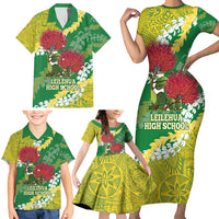 Personalized Leilehua Hawaii High School Family Matching Short Sleeve Bodycon Dress and Hawaiian Shirt Puakenikeni Lei Hawaiian Pattern - Polynesian Pride