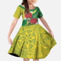 Personalized Leilehua Hawaii High School Family Matching Tank Maxi Dress and Hawaiian Shirt Puakenikeni Lei Hawaiian Pattern LT14 Daughter's Dress Green - Polynesian Pride