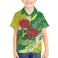 Personalized Leilehua Hawaii High School Family Matching Tank Maxi Dress and Hawaiian Shirt Puakenikeni Lei Hawaiian Pattern LT14 Son's Shirt Green - Polynesian Pride