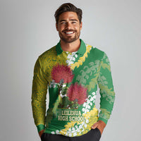 Personalized Leilehua Hawaii High School Long Sleeve Polo Shirt Puakenikeni Lei Hawaiian Pattern - Polynesian Pride