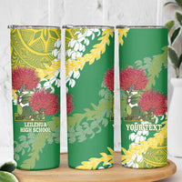 Personalized Leilehua Hawaii High School Skinny Tumbler Puakenikeni Lei Hawaiian Pattern - Polynesian Pride
