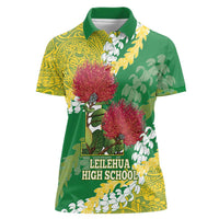 Personalized Leilehua Hawaii High School Women Polo Shirt Puakenikeni Lei Hawaiian Pattern LT14 Female Green - Polynesian Pride