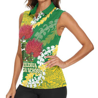 Personalized Leilehua Hawaii High School Women Sleeveless Polo Shirt Puakenikeni Lei Hawaiian Pattern - Polynesian Pride