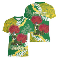 Personalized Leilehua Hawaii High School Women V-Neck T-Shirt Puakenikeni Lei Hawaiian Pattern LT14 - Polynesian Pride