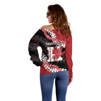 Personalized Kalani Hawaii High School Off Shoulder Sweater Puakenikeni Lei Hawaiian Pattern - Polynesian Pride