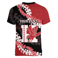 Personalized Kalani Hawaii High School Women V-Neck T-Shirt Puakenikeni Lei Hawaiian Pattern - Polynesian Pride