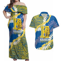 Personalized Kaiser Hawaii High School Couples Matching Off Shoulder Maxi Dress and Hawaiian Shirt Puakenikeni Lei Hawaiian Pattern LT14 Blue - Polynesian Pride