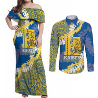 Personalized Kaiser Hawaii High School Couples Matching Off Shoulder Maxi Dress and Long Sleeve Button Shirt Puakenikeni Lei Hawaiian Pattern - Polynesian Pride