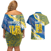Personalized Kaiser Hawaii High School Couples Matching Off Shoulder Short Dress and Hawaiian Shirt Puakenikeni Lei Hawaiian Pattern - Polynesian Pride