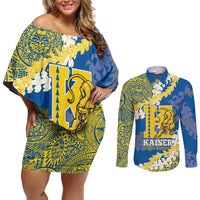 Personalized Kaiser Hawaii High School Couples Matching Off Shoulder Short Dress and Long Sleeve Button Shirt Puakenikeni Lei Hawaiian Pattern - Polynesian Pride