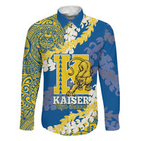 Personalized Kaiser Hawaii High School Family Matching Off Shoulder Maxi Dress and Hawaiian Shirt Puakenikeni Lei Hawaiian Pattern LT14 Dad's Shirt - Long Sleeve Blue - Polynesian Pride